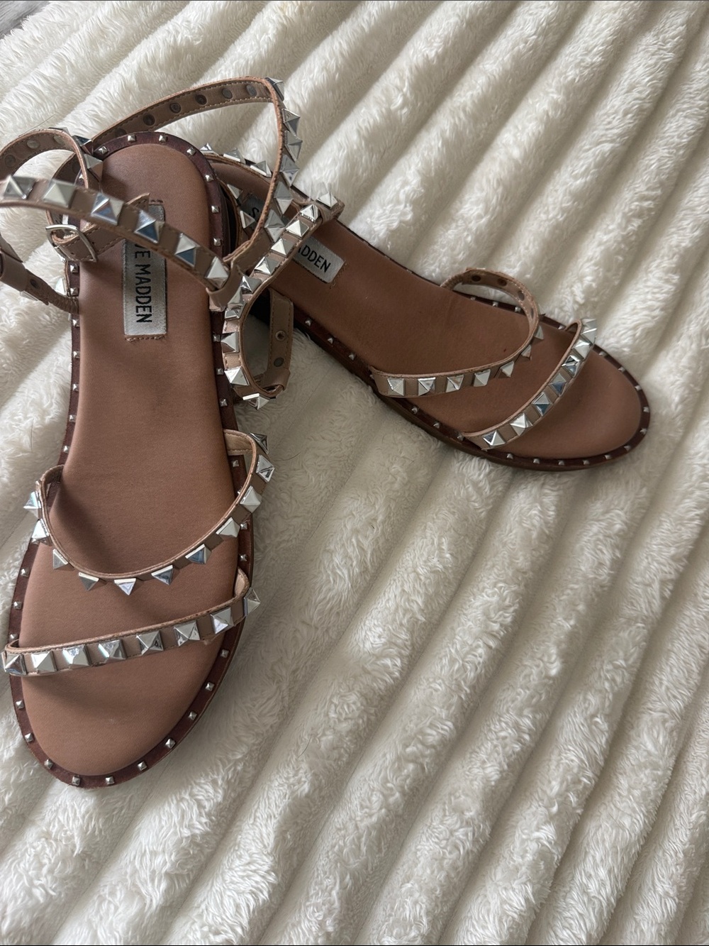 Steve Madden Tan Pyramid Stud Strappy Sandals